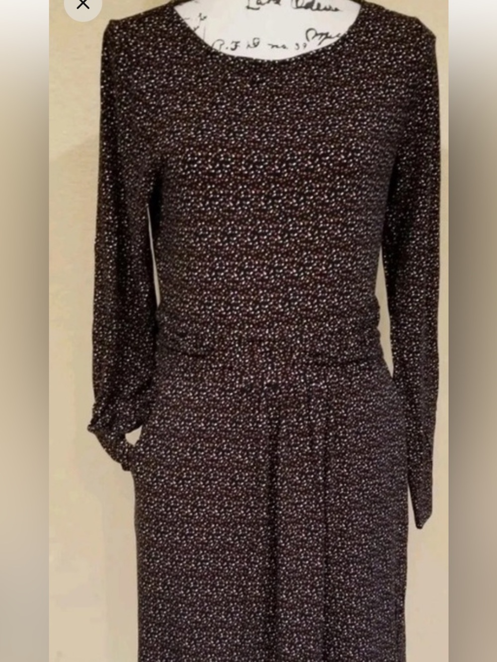 Boden Dark Brown Micro-Dot Print Long Sleeve Midi Dress - Picture 11 of 13